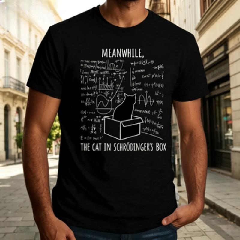 Cat Funny Physics Tshirt Science Geek Graphic Tee For Unisex Casual Top Black White