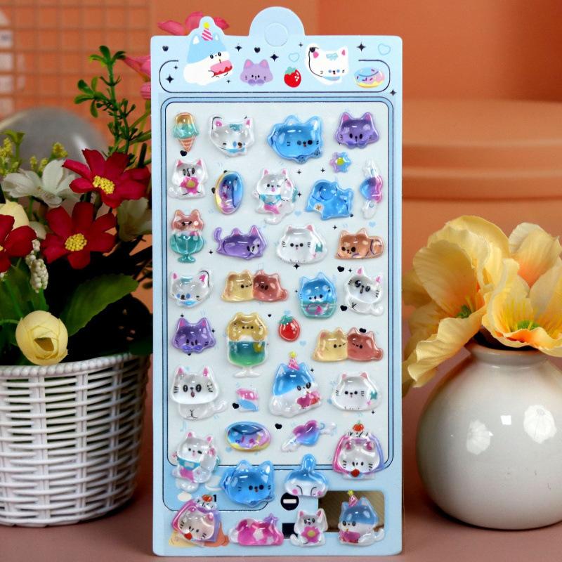 3D Japanese Cute Crystal Epoxy Relief Stickers Cartoon Bunny Bear Stickers Journaling Stationery Cute Stickers Gifts