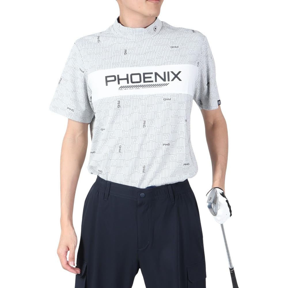 Ping Apparel Men's Short Sleeve High Neck Shirt (AZ Monogram Phoenix Logo) / Golf Undershirt / 621-4167203 030_White LL