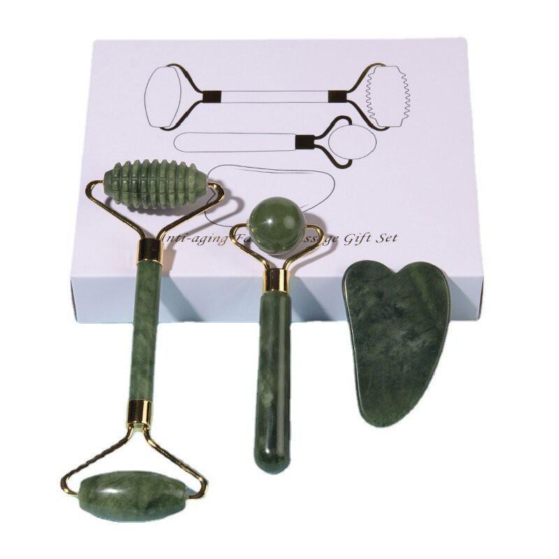 Natural Jade Facial Roller Set With Gua Sha Tool Face Massage Skin Care