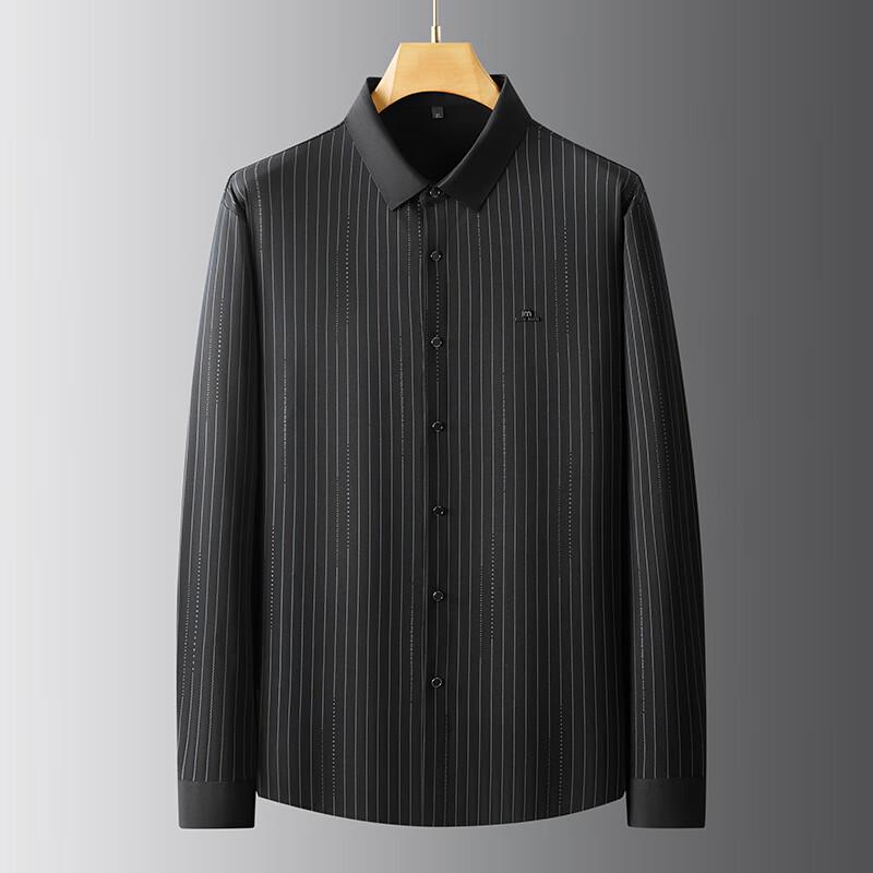 Dibinze Men's Plus Size Non-Iron Stretch Vertical Stripe Casual Shirt