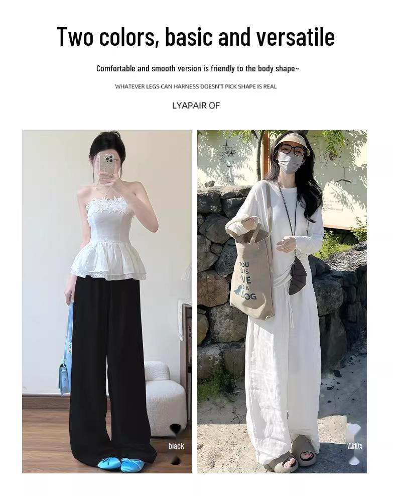 Women's White Cotton Linen Wide-Leg Pants - Slimming, Lightweight, Ice Silk, Casual Spring/Summer 2026