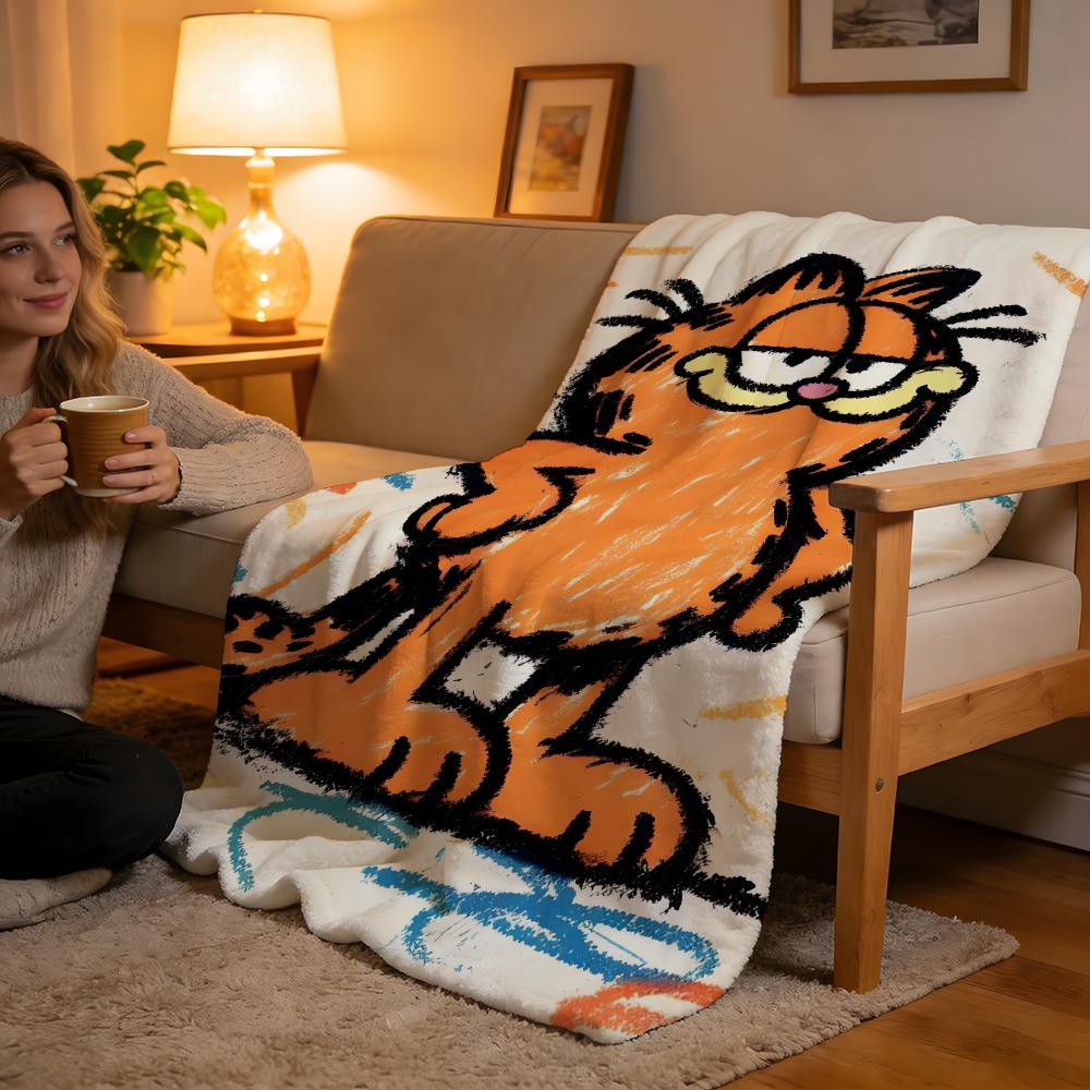 Throw High-Density Short Plush Blanket For Sofa Nap Air-Conditioned Room Soft Skin-Friendly YELLOW CAT G-Garfield