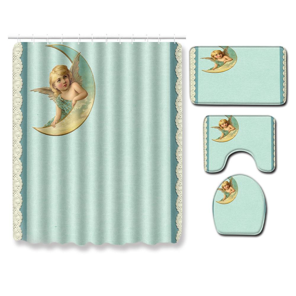 Creative Bathroom Non-Slip Floor Mat, Shower Curtain Combination Carpet, European And American Style Explosion Woman