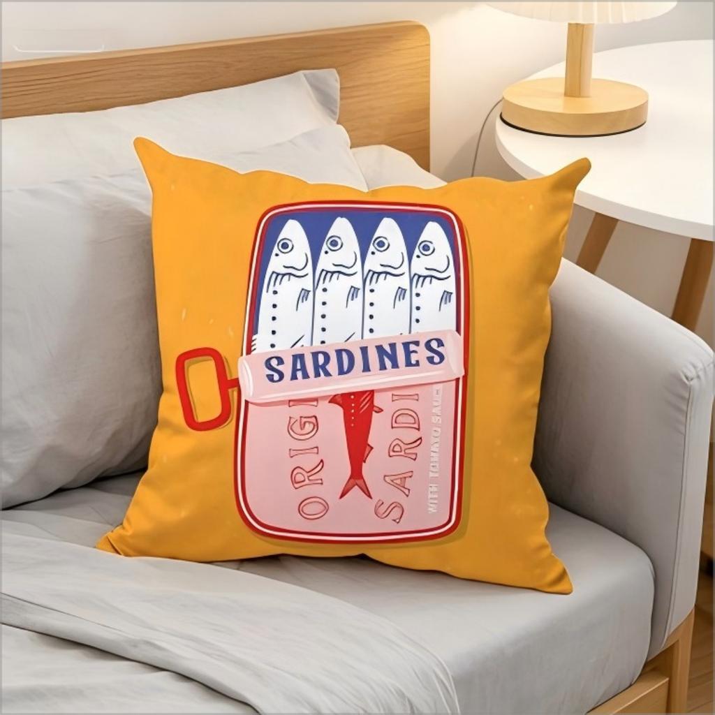 Bohemian Sardine Print Pillow Cover Retro Fish Can Cushion Case Home Decorative Throw Pillow Cover For Sofa Bedroom Home