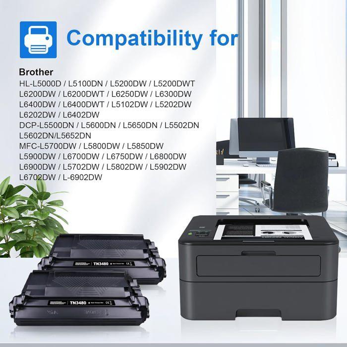 Cartouche de toner - WOOPSO - TN3480 - Haut rendement - Pack de 2 - Compatible Brother