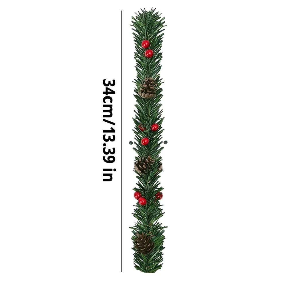 34CM Simulated Red Berry Wreath Strap Green Rattan Garland with Pine Cones Xmas Tree Christmas New Year Door Home Stairs Decor