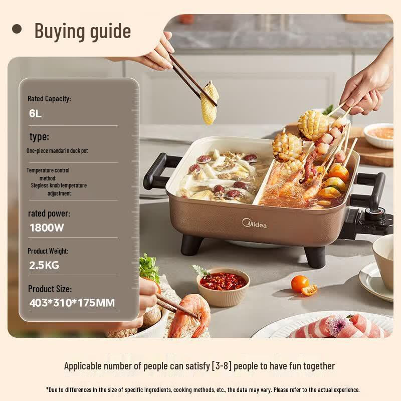 Midea 6L Multi-functional Electric Hot Pot CN plug (adapter included)