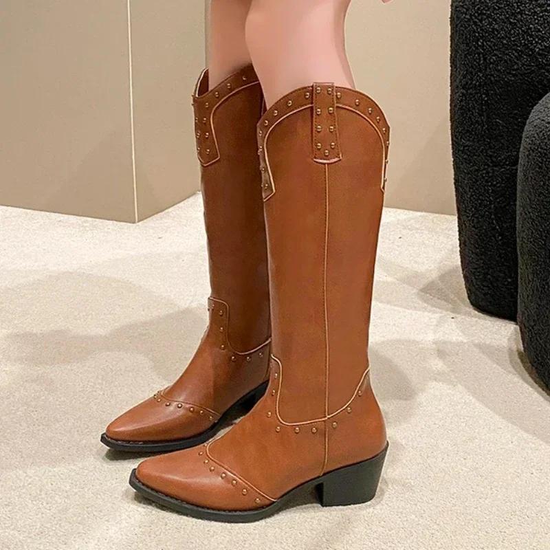 Fashion Female Shoes on Sale 2024 High Quality Sleeve Women Boots Winter Pointed Toe Solid High Tube Low Heels Large Size Fashion Boots