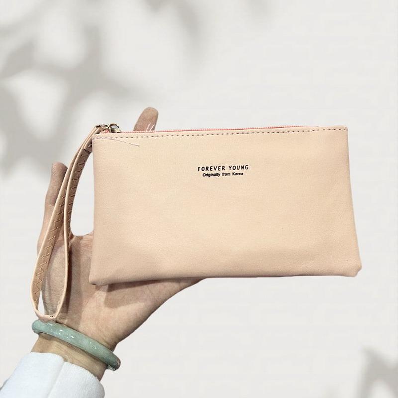 

Простой и модный женский ультратонкий длинный кошелек однотонный из искусственной кожи кошелек на молнии большой вместимости портативная сумочка светло-розовый