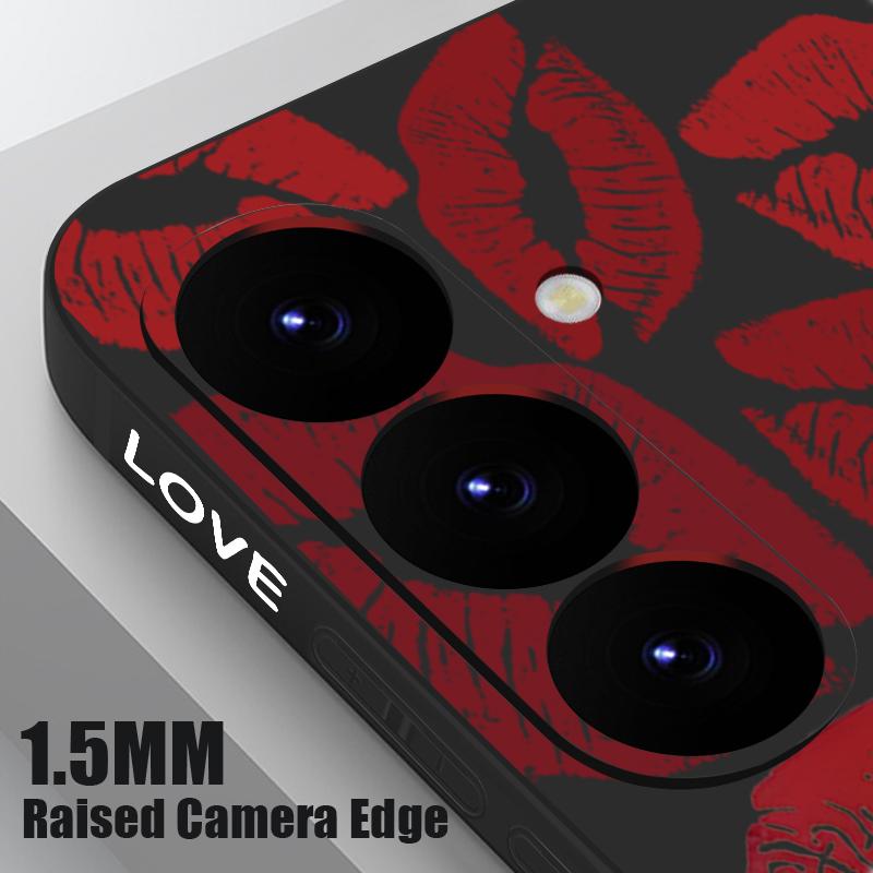 Red Lips Lanyard Phone Case For Samsung Galaxy A55 A53 A54 A35 A15 A16 A25 A36 5G S25 S23 S24 Ultra S22 Plus S24 FE Soft Cover