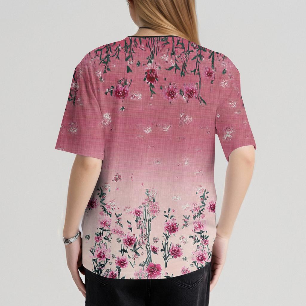 Women's Casual  Print Short Sleeve Sloping Collar Workwear Top With Double Pockets