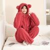 Women's Coral Fleece Pajama Set - Hooded & Zippered, Thick Flannel with Plus Velvet, Suitable for Outdoors in Autumn & Winter