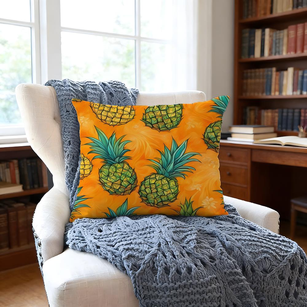 Pineappleillustration Cushion Cover Anti-Dust Mite Short Plush Pillowcase - Invisible Zipper Silky Soft Sofa Cushion Cover