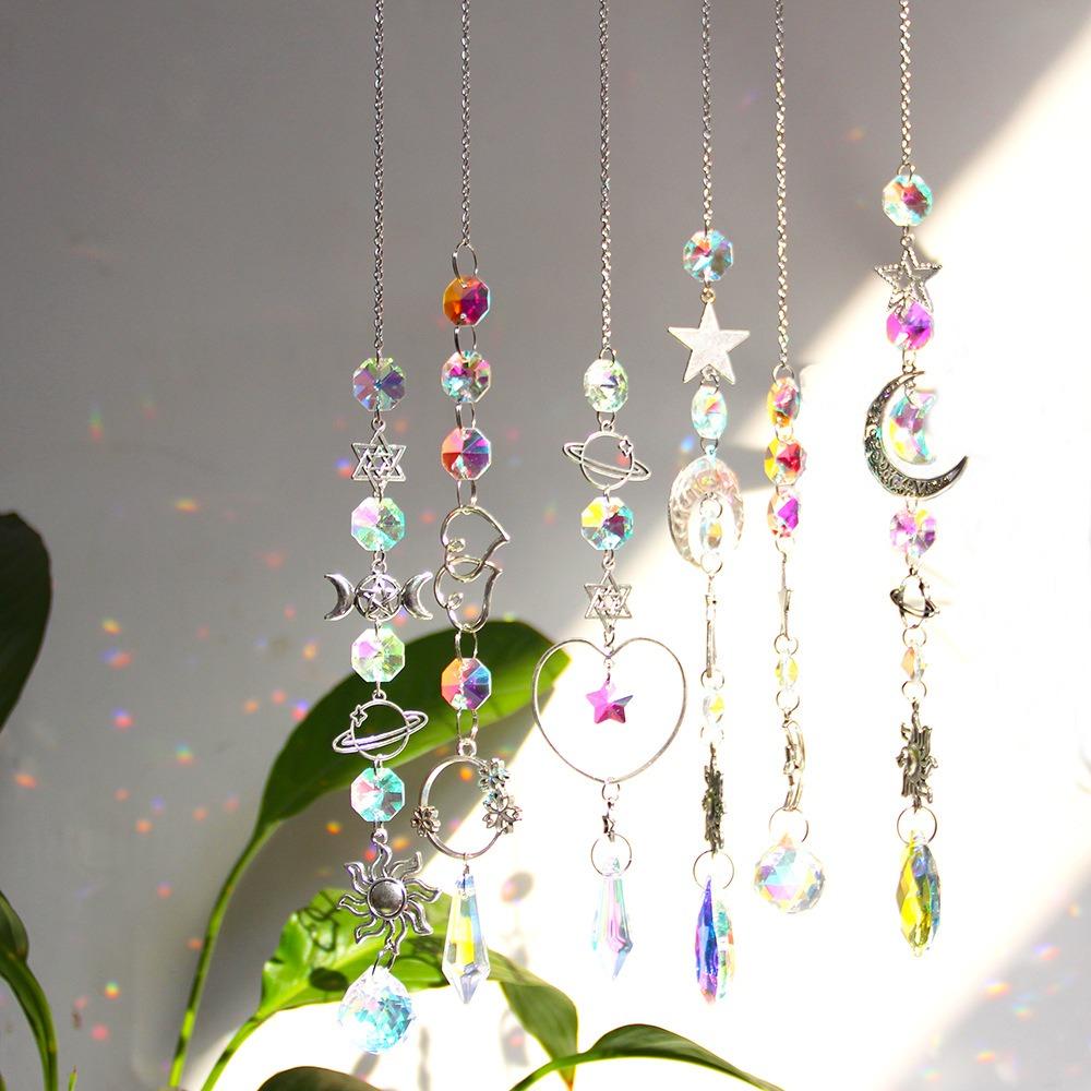 Hanging Crystal Pendant Garden Suncatcher Wind Chimes Rainbow Prism Crystal Chain for Window Drop Bell Christmas Tree Home Decor
