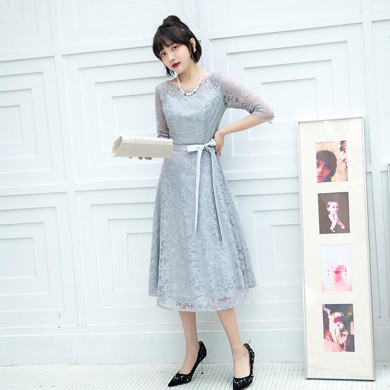 

New spring and spring medium and long hollow lace waist thin belly cover dress multi-color XS серый
