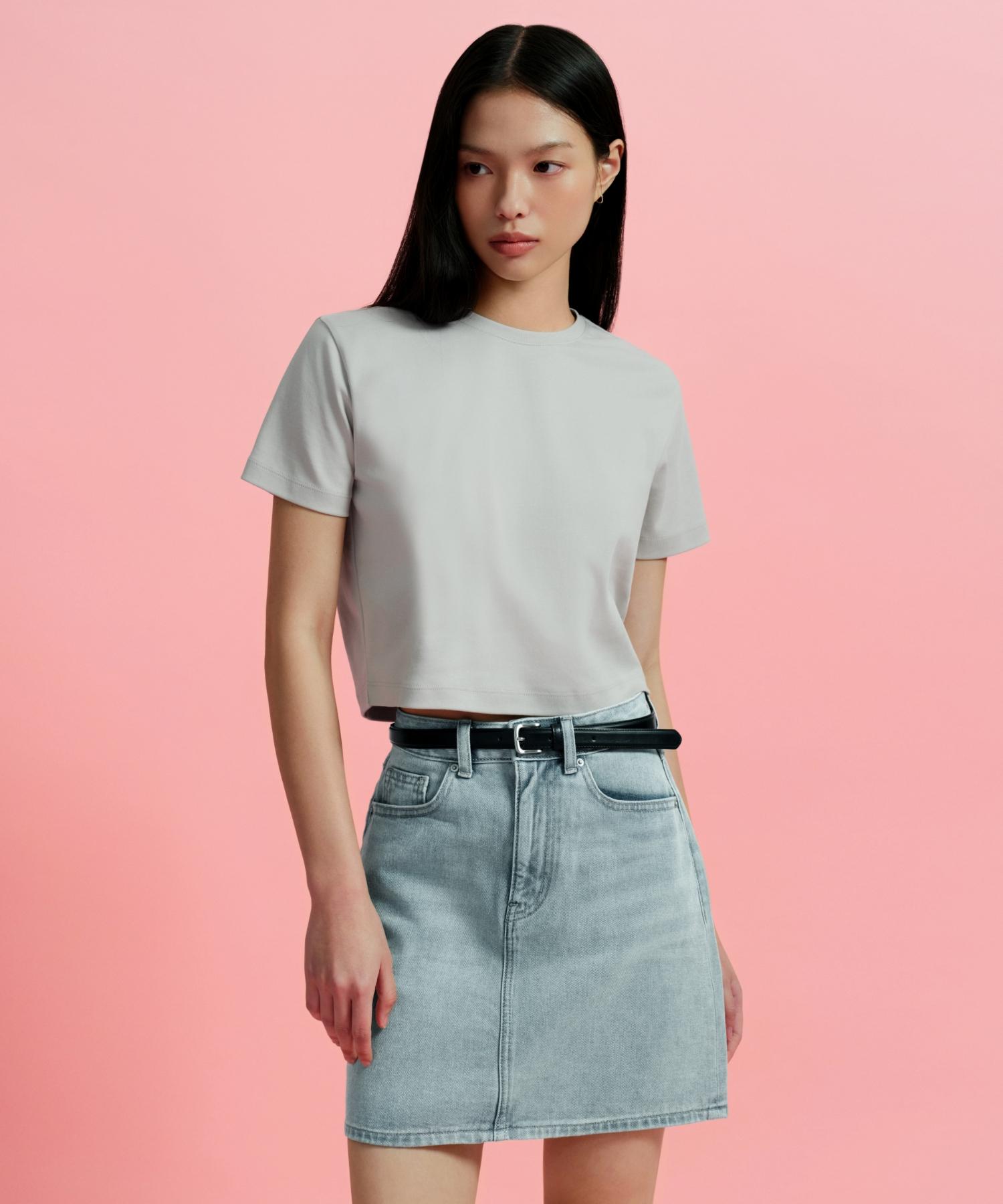 Musinsa Standard Woman Women S Crew Neck Crop T-Shirt [Light Grey] Light Gray/S