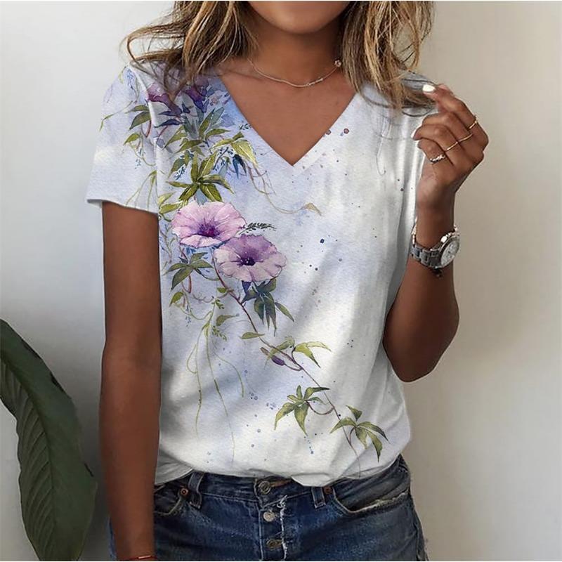 Fashion T-Shirts for Women 3D Flower Printed Tops Tees Summer Women's Tshirt Vintage Short Sleeves Top Women's Oversize T-Shirt