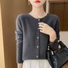 Women 100% Merino Wool Cardigan Soft O-Neck Cashmere Sweater OL Buttoned Knitwear Casual Top Clothing Korean Style