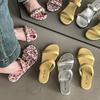 Spring and summer niche pink leopard print sandals women's summer word with soft-soled slope heel cool slippers shoes