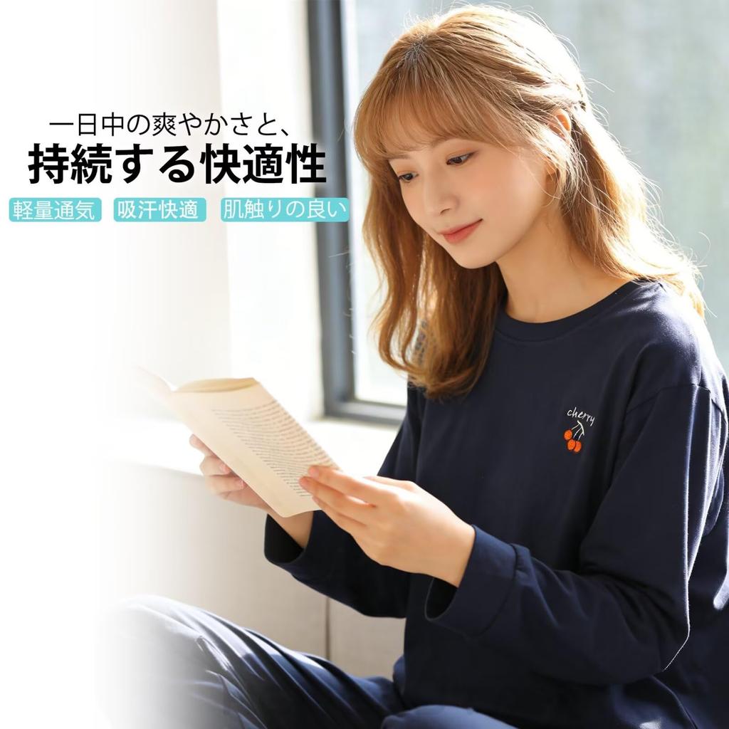 HEWEAYTA Women's Long Sleeve Pajamas for Spring, Summer, and Fall - Lightweight, Crew Neck, Strawberry and Cherry Print Top and Bottom Set, Breathable