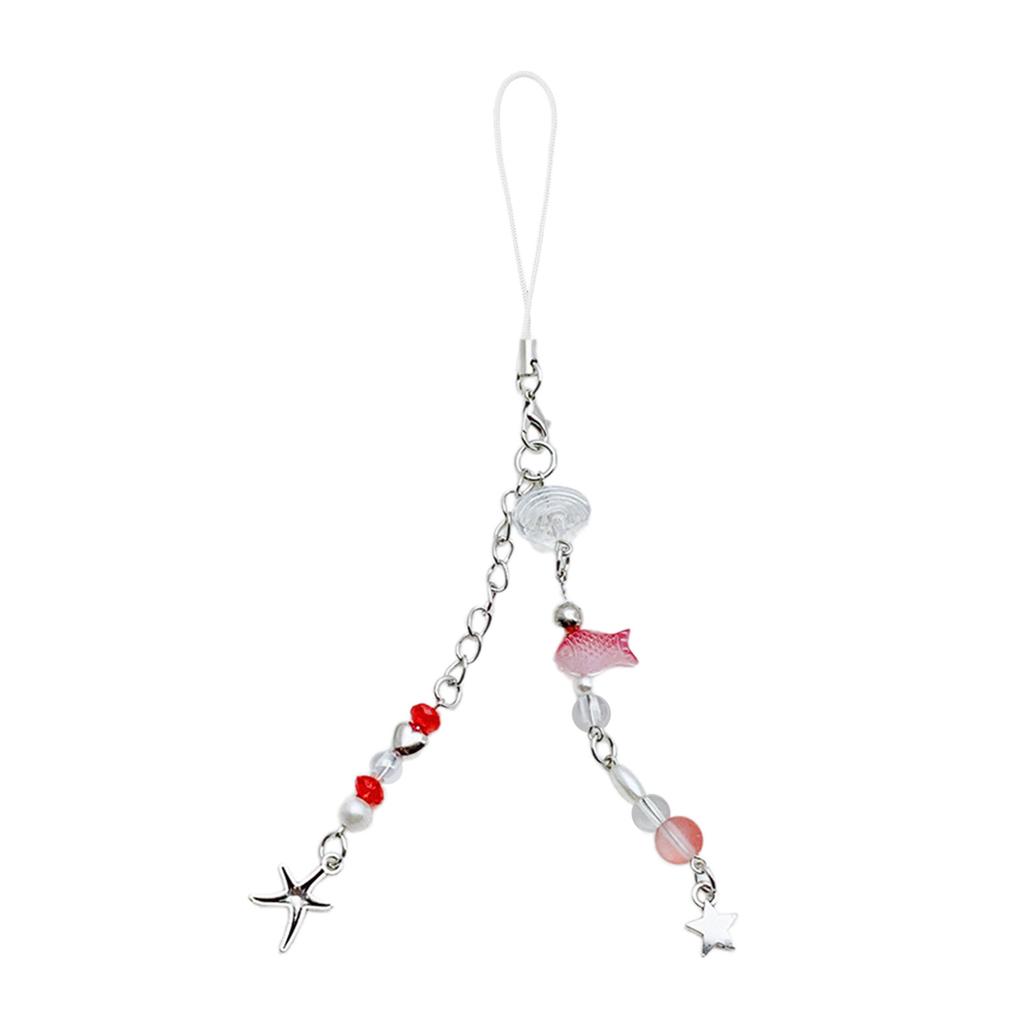 Stylish Beaded Keychain Pendant Marine Themed Keyring Bag Charm Fish Shell Starfish Cellphone Strap Accessories