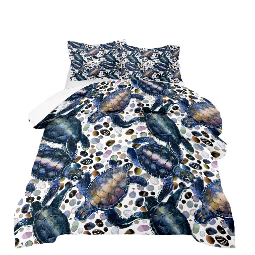 Colorful Sea Turtle Digital Print Comforter Set - 3 Piece Bedding Set