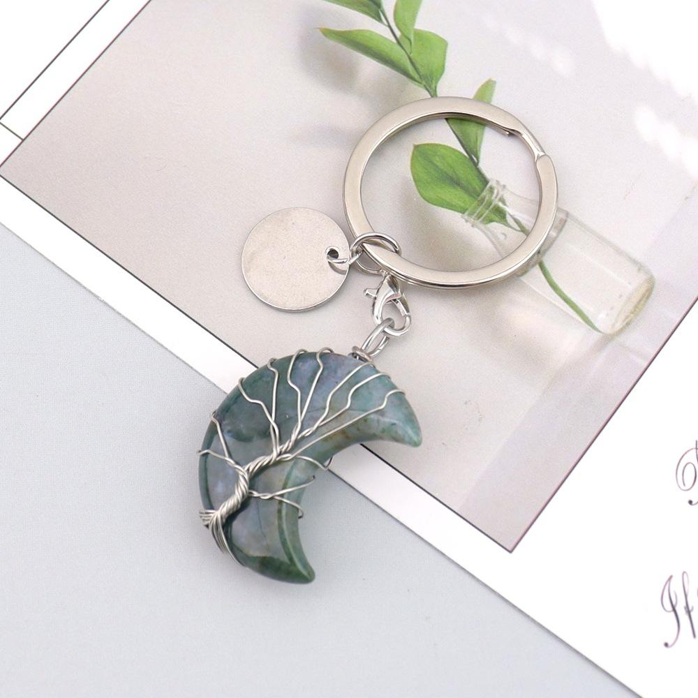 Natural Stone Moon Keychain Keychain, Bag Pendant, Moon Keyring Pendant.