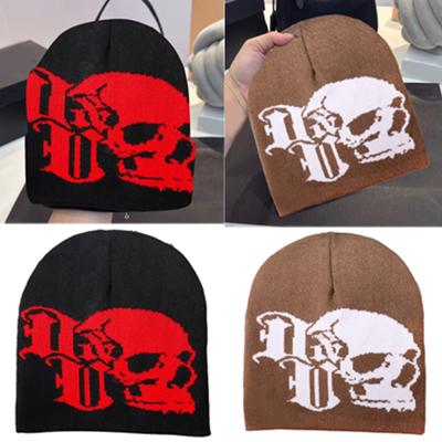 Knitted Beanies Hat for Women Men Skull Pattern Hat Handmade Crochet Hat 2000s Teens Hiphop Hat Casual Street Headwear