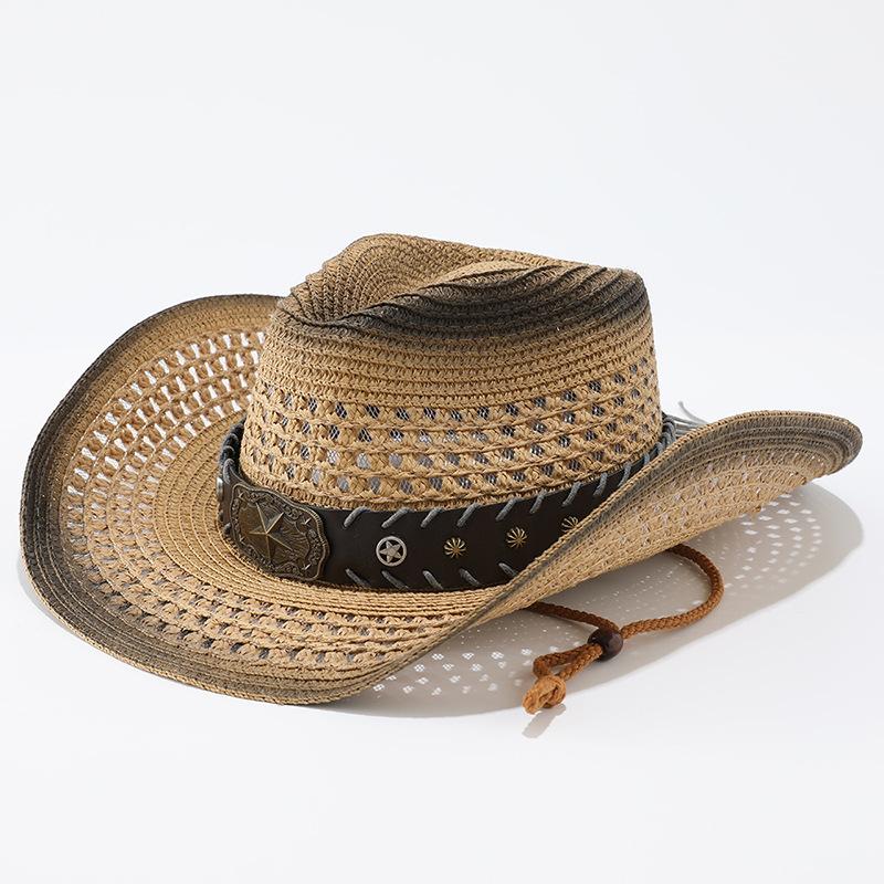 New western cowboy straw hat European and American gradual change color retro panama straw hat fashion jazz top hat