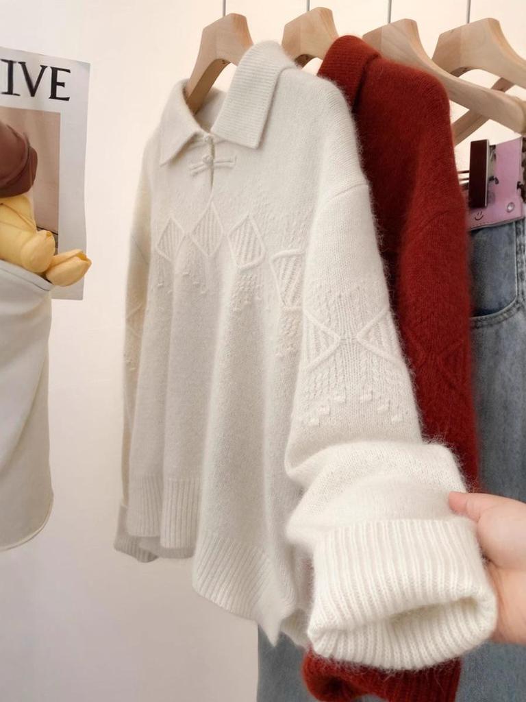 New Autumn/Winter Women's Pure Wool Polo Collar Sweater: Cozy, Thick Knitwear with a Touch of Chinese Style Elegance