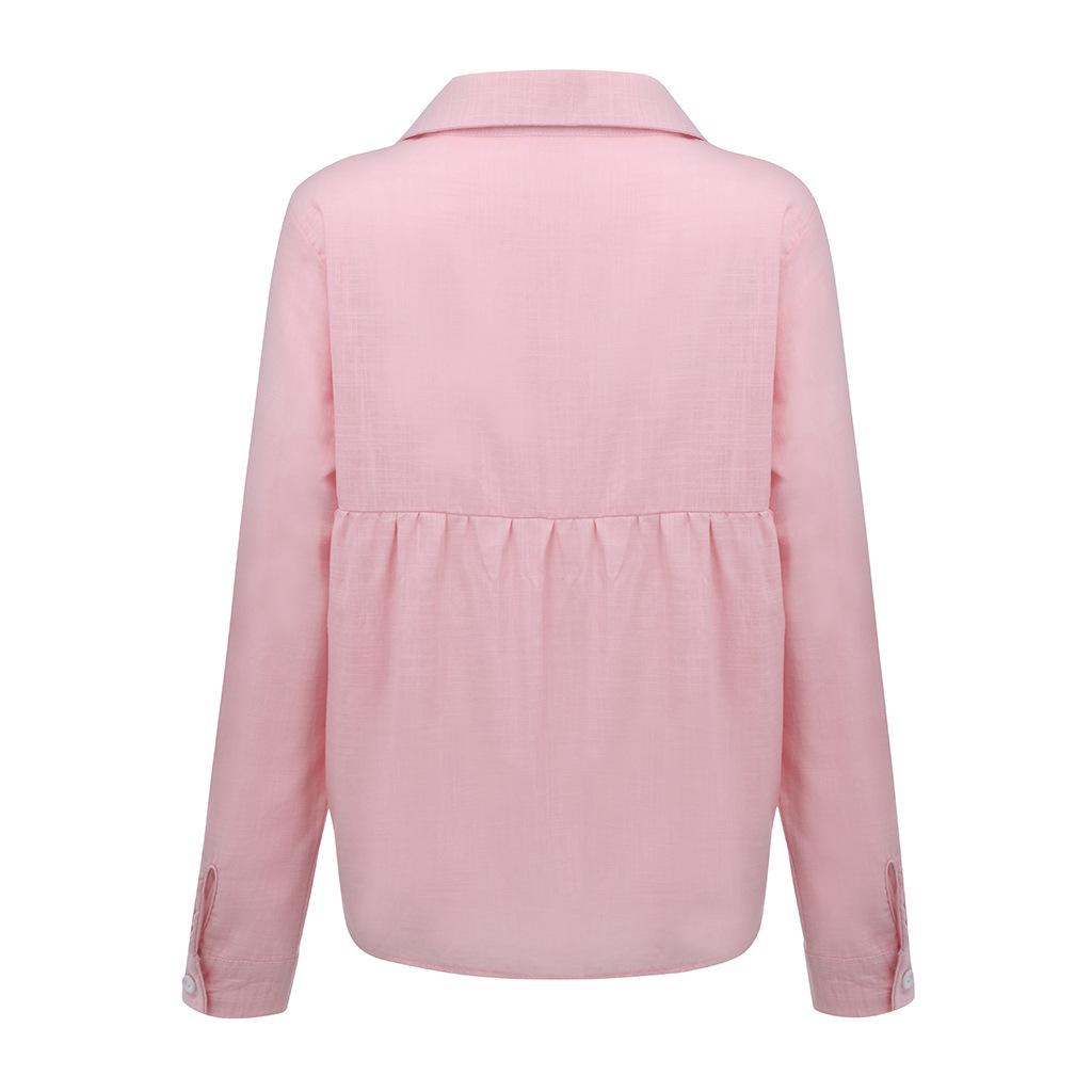2023 European & American Women's Casual Loose Long Sleeve Cotton Linen Shirt - Solid Color