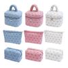 Corduroy Makeup Bag with Heart Pattern Portable Travel Cosmetic Bag Zipper Makeup Pouch Toiletry Organizer Purse for Women Girls