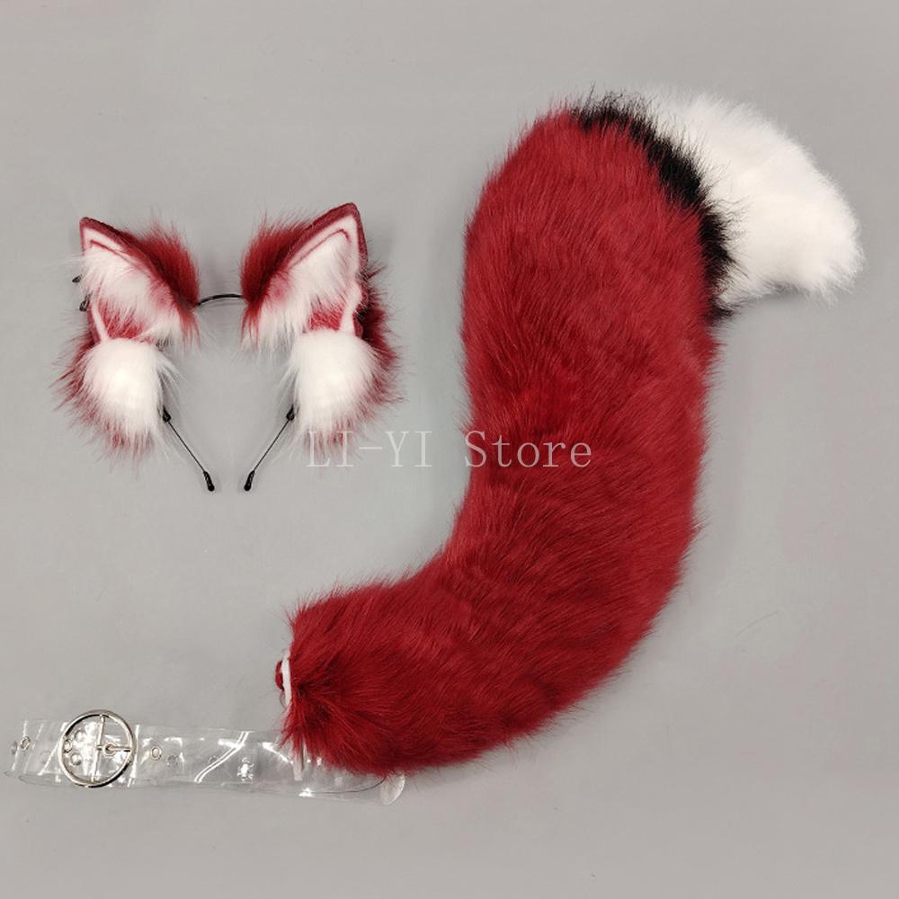 

2Pcs/Set Anime Plush Wolf Ears Headband With Fluffy Tail Furry Beast Girl Cosplay Prop For Anime Convention & Stage Performance ear and tail