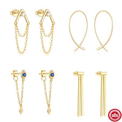 Moda S925 Gümüş Kişiselleştirilmiş Basit Elmas Zincir Püsküllü Yıldız Ay Kadın Küpeleri