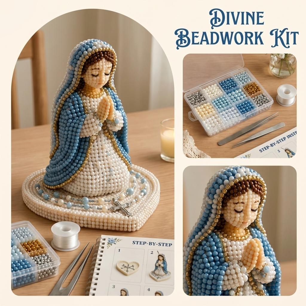 Beaded DIY Craft Kit Religious Figurine Bead Embroidery Set Handmade Decorative Art Project with Tools and Materials Included for Adults and Beginners