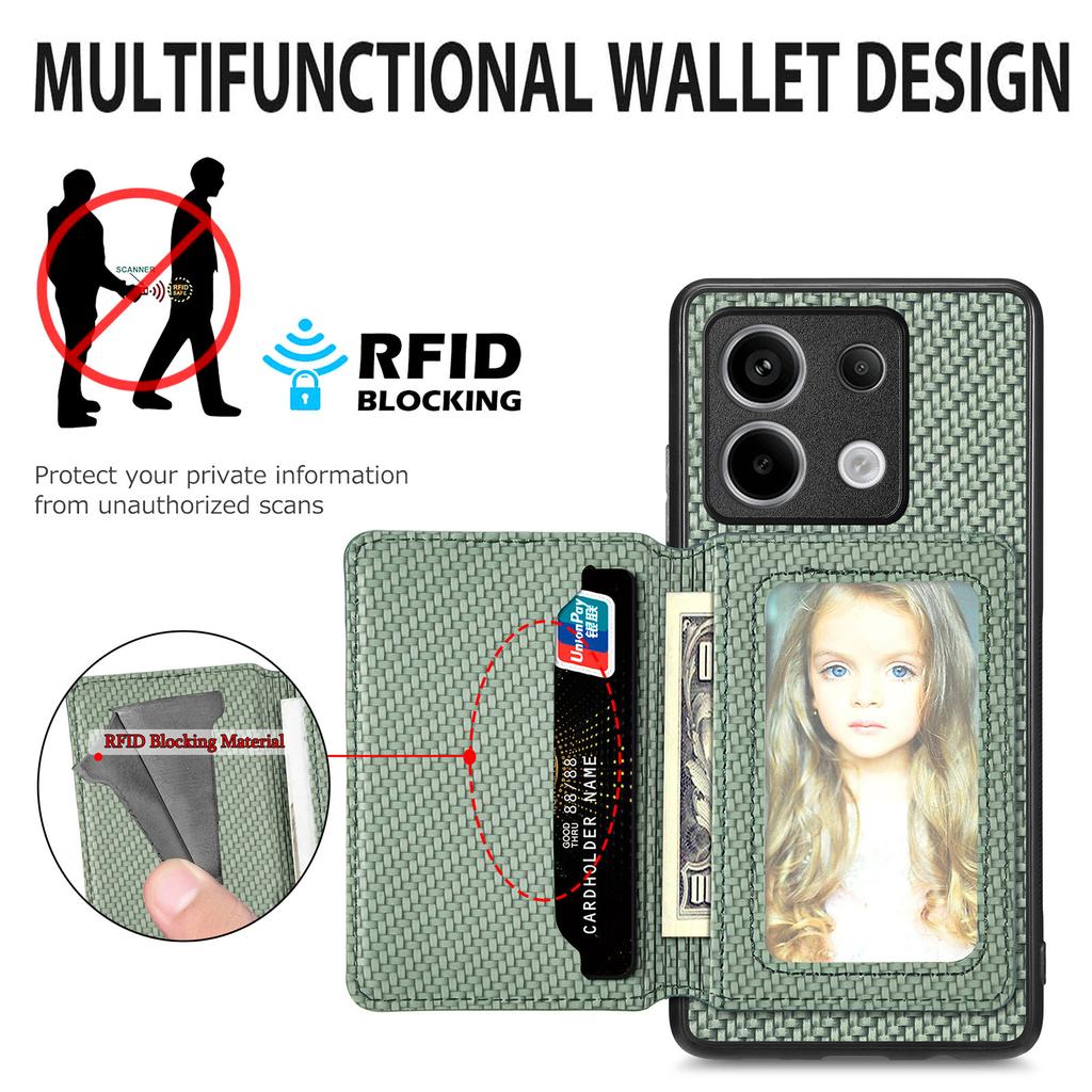 For Xiaomi Redmi Note 13 Pro 5G/Poco X6 5G Case Slim-Fit Kickstand Carbon Fiber Texture Protective Shell