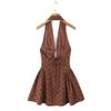 French niche sexy deep V-neck strap waist retro flocked polka dot neck dress sweet hottie skirt