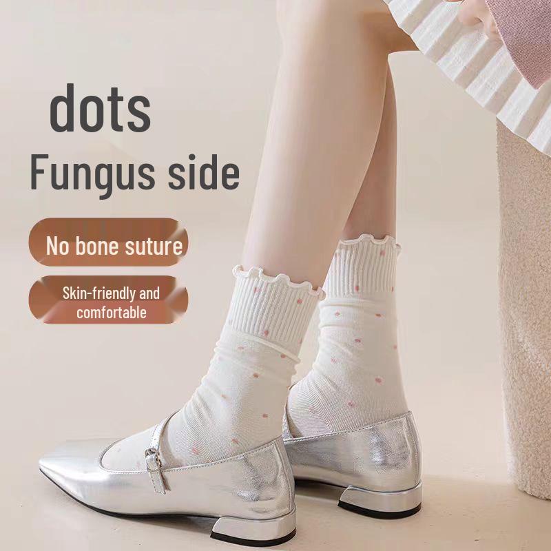 Damen Rüschen Polka Dot Mid-Calf Baumwoll Ballett Socken - Frühling/Herbst