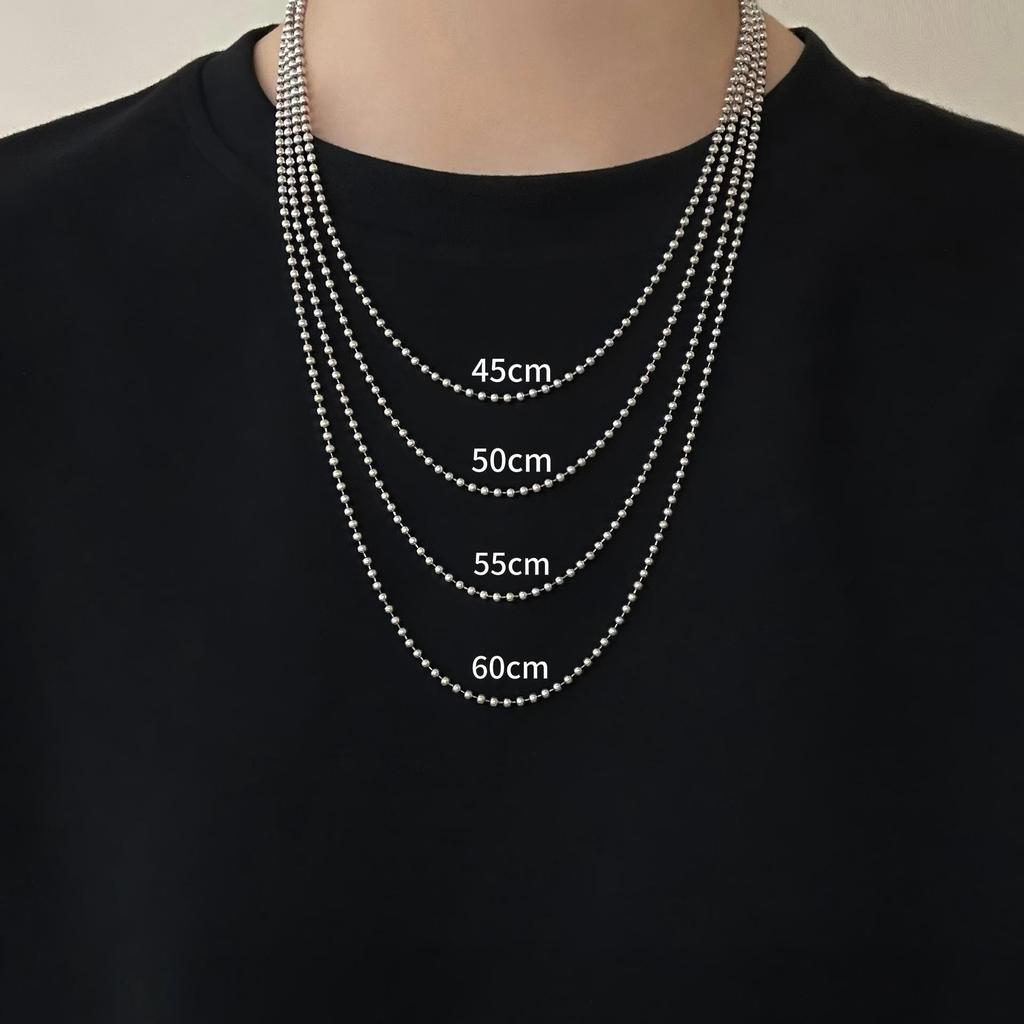 Collana Minimalista Vintage Tailandese in Argento con Perline Rotonde e Ciondolo in Argento Sterling S925