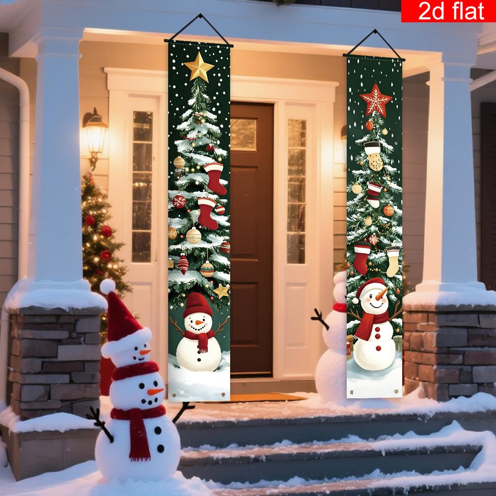 2D Flat, 2pcs 2pcs Merry Christmas Front Porch Banner Suitable for Entrance/, Winter Green-Toned American Country Style Hanging Pennant Sign with Warm