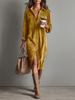 Corduroy Long-Sleeve Dress: Europe & America Fashion Trend Loose Lapel Shirt Skirt
