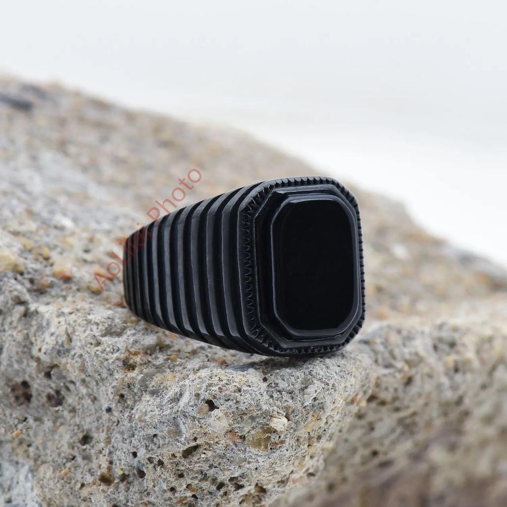 Herr/Dam Högkvalitativa 316L Rostfritt Stål Onyx Ädelstensstil Ringar Klassisk Mode Trend Smycken