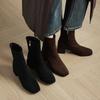 Autumn and Winter Side Zipper Medium Heel Large Size Women's Boots Solid Color Square Heel Round Head Suede Fashion Boots New Medium Boots Women