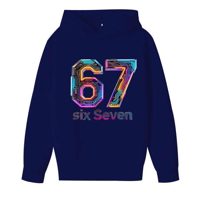 Felpa con Cappuccio per Bambini Divertente Stampa 67 Foderata in Pile Ragazzi Casual Sportiva Felpa con Cappuccio Top