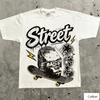 TShirt with Skateboard Portrait Graphic Loose Streetwear Style Soft Heavyweight Fabric Classic Crew Neck for Trendy Daily