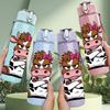 1PC Cute Dairy Cow 750ml Color Plastic Sports Water Bottle Leakproof Flip Straw Lid Suitable for Sports Office Home Use