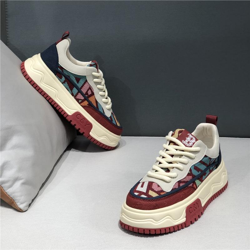 Spring color matching platform casual shoes lace-up sports shoes trendy shoes casual trend 38