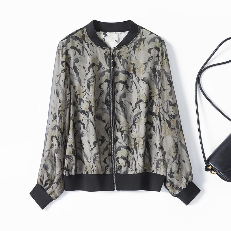 Damen Baseballjacke mit Blumenprint aus 100% Maulbeerseide