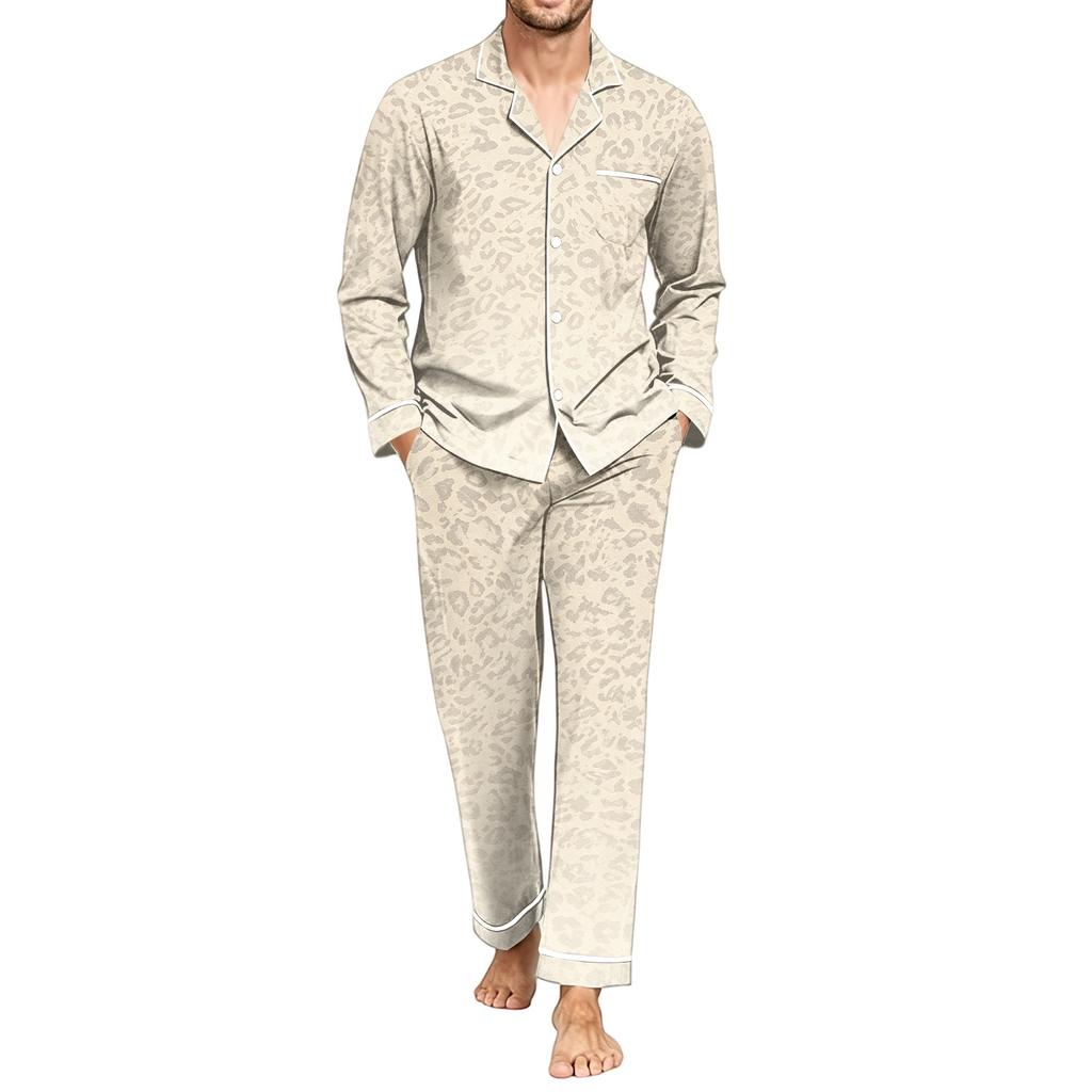 Men's Pajama Set with Long Sleeve Shirt and Pants, Loose Comfortable Sleepwear for Bedtime